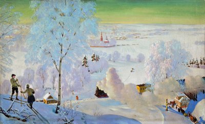 Skiers by Boris Mikhailovich Kustodiev